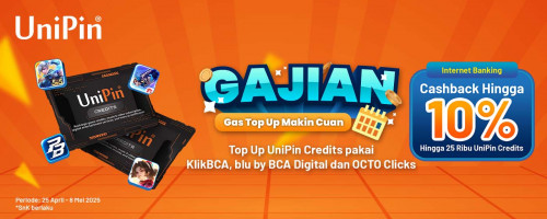 Ambil Promo GAJIAN - Top Up UniPin Credits Pakai Internet Banking Cashback 10%